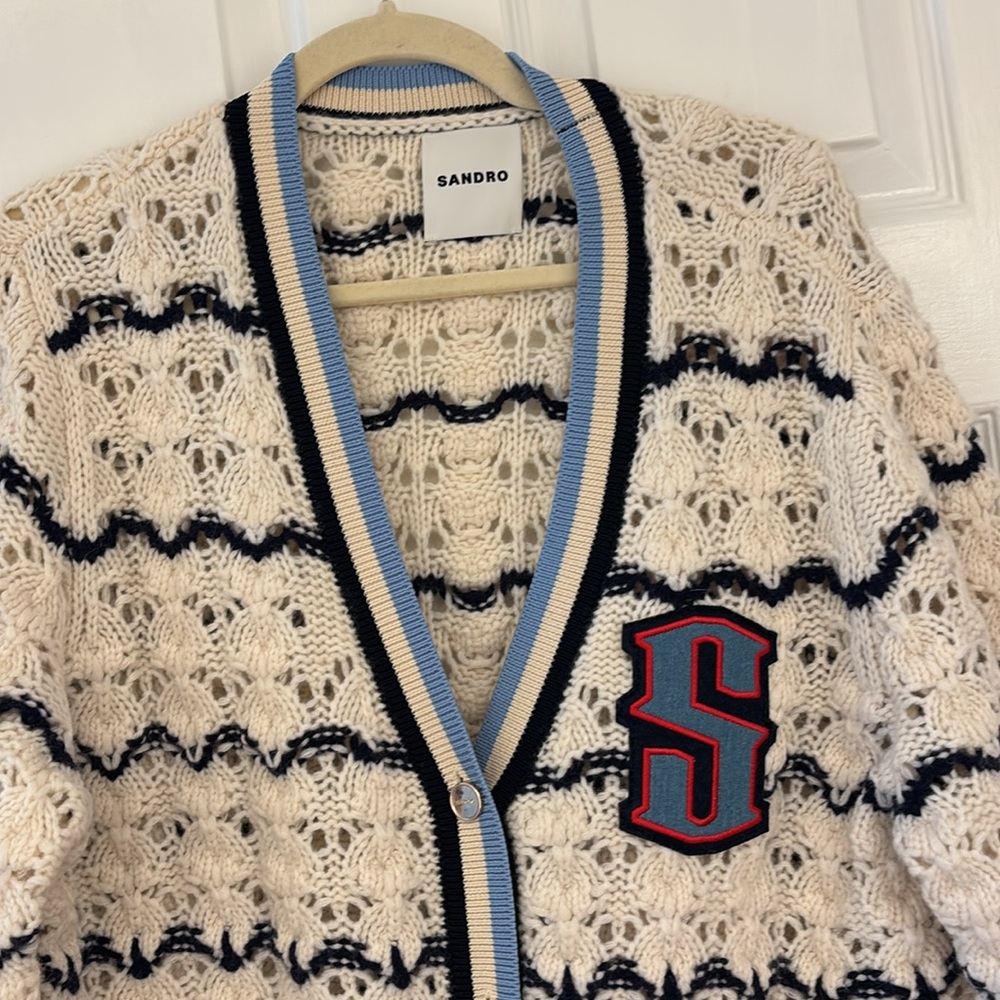 Sandro Ludvik Crocheted Logo Patch Women’s Cardigan Sweater size Large - Picture 8 of 15